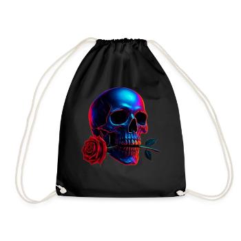 Skull Rose Dark Art Neon Skull Motif - Drawstring Bag - black - Front