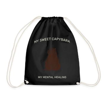 My Sweet Capybara – Aesthetic LineArt Design - Drawstring Bag - black - Front