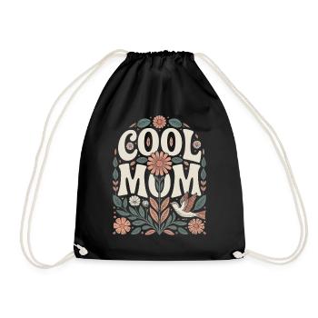 Cool Mom Retro Blumen Motiv Floral - Turnbeutel - Schwarz - Vorne