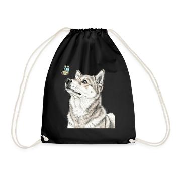 Shiba Inu dog looking at butterfly - Drawstring Bag - black - Front