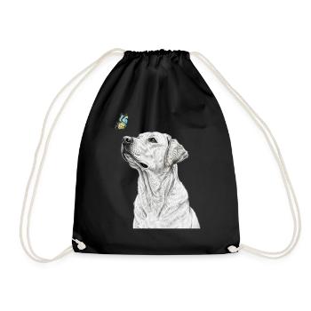Labrador mit Schmetterling banksy style - Turnbeutel - Schwarz - Vorne