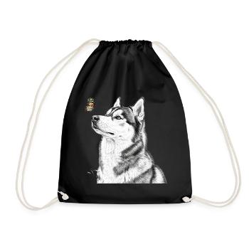 Husky mit Schmetterling Banksy Style Motiv - Turnbeutel - Schwarz - Vorne