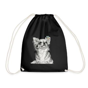 Chihuahua mit Schmetterling Hund Motiv - Turnbeutel - Schwarz - Vorne