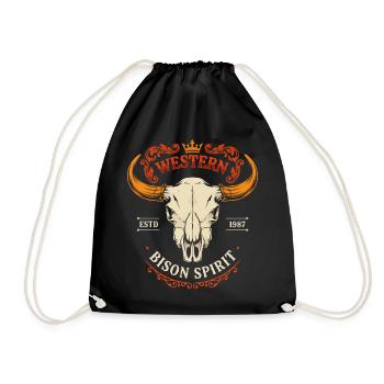 Spirit Western Bison Head - Drawstring Bag - black - Front
