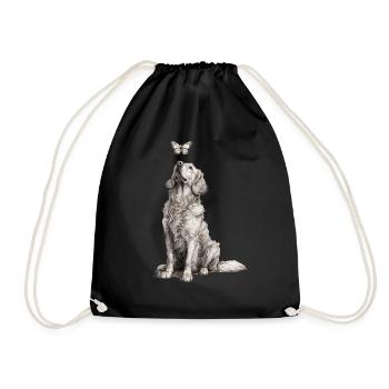 Golden Retriever mit Schmetterling Skizze - Turnbeutel - Schwarz - Vorne