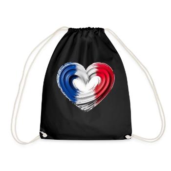 Frankreich Herz Flagge Fan Motiv Blau Weiß Rot - Turnbeutel - Schwarz - Vorne