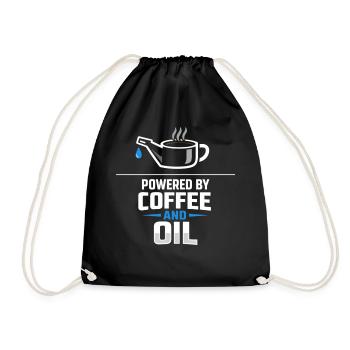Powered By Coffee And Oil Schrauber Spruch Kaffee - Turnbeutel - Schwarz - Vorne