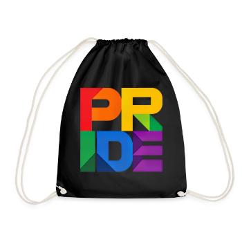 Pride Modern Block Design Regenbogen Schriftzug - Turnbeutel - Schwarz - Vorne