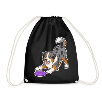 Australian Shepherd with purple Frisbee - Drawstring Bag - black - Front