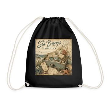 The Sea Breezes Coastal Inn Vintage Poster Decoration - Drawstring Bag - black - Front
