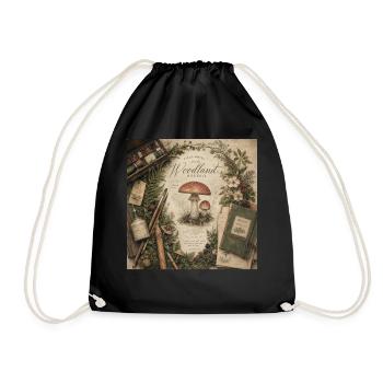 Mushroom Illustration Retro Mural Forest Decoration Poster - Drawstring Bag - black - Front