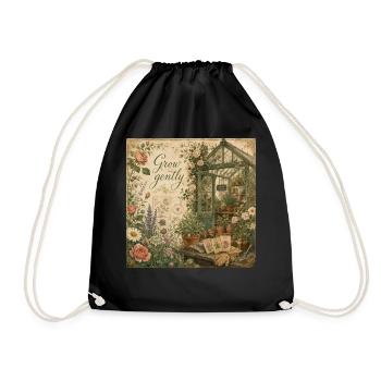 Grow Gently Vintage Poster Greenhouse Decoration Flowers - Drawstring Bag - black - Front