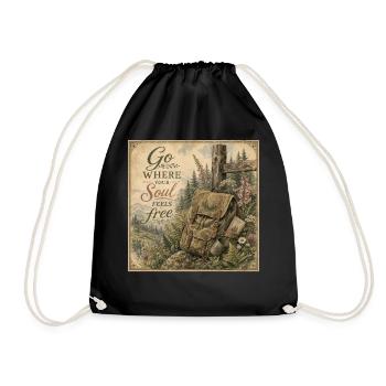 Hiking Backpack Retro Mural Nature Decoration Poster - Drawstring Bag - black - Front
