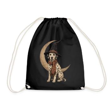 Dalmatian Witch Crescent Moon T-Shirt Halloween - Drawstring Bag - black - Front