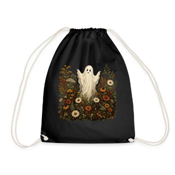Sweet Ghost Halloween Flowers Autumn Motif - Drawstring Bag - black - Front