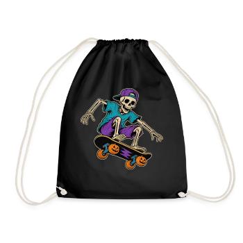 Skeleton Skater Halloween Vintage T-Shirt Motif - Drawstring Bag - black - Front