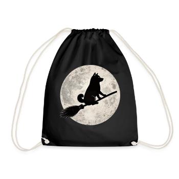 Shiba Inu Witch's Broom Full Moon T-Shirt Halloween - Drawstring Bag - black - Front