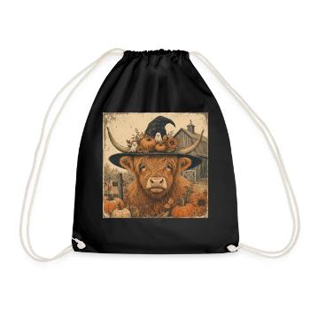 Scottish Cow Halloween Hoodie Vintage Cow - Drawstring Bag - black - Front