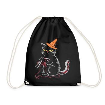 Schwarze Mürrische Katze Stricken Hexenhut T-Shirt - Drawstring Bag - black - Front