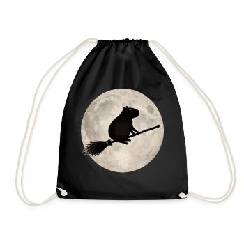 Moonlight hamster on the broom - Drawstring Bag - black - Front