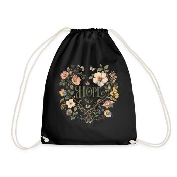Hope Floral Heart T-Shirt Botanical Vintage Floral - Drawstring Bag - black - Front