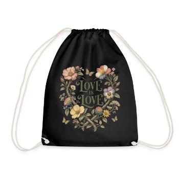 Love Is Love Floral Heart T-Shirt Pride Vintage - Drawstring Bag - black - Front