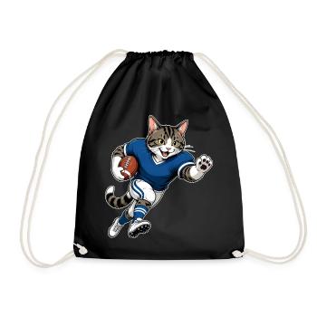 Football Katze – American Football Cat - Turnbeutel - Schwarz - Vorne