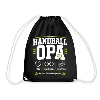 Handballopa Geschenk – Stolz & Expertenblick - Turnbeutel - Schwarz - Vorne