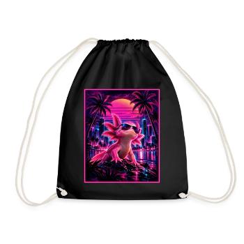 Retro Synthwave Axolotl – 80er Neon Design - Turnbeutel - Schwarz - Vorne