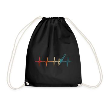 Chainsaw Heartbeat Lumberjack Wood Stick Racket - Drawstring Bag - black - Front