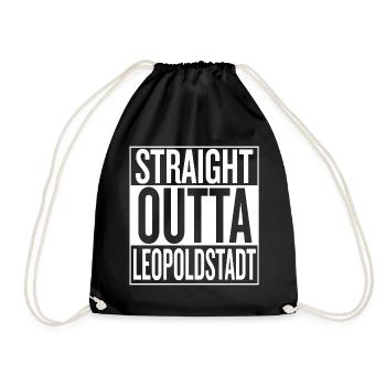 STRAIGHT OUTTA LEOPOLDSTADT 1020 WIEN ÖSTERREICH - Turnbeutel - Schwarz - Vorne