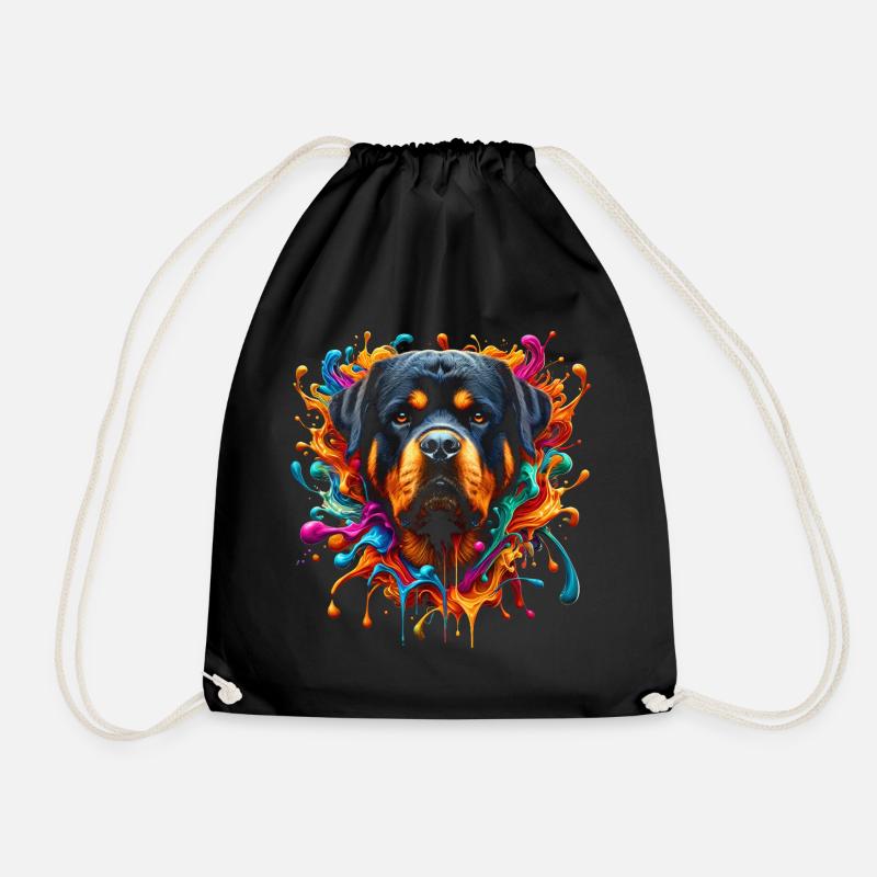 Süßer Rottweiler mit bunten Farbklecksen - Turnbeutel - Schwarz