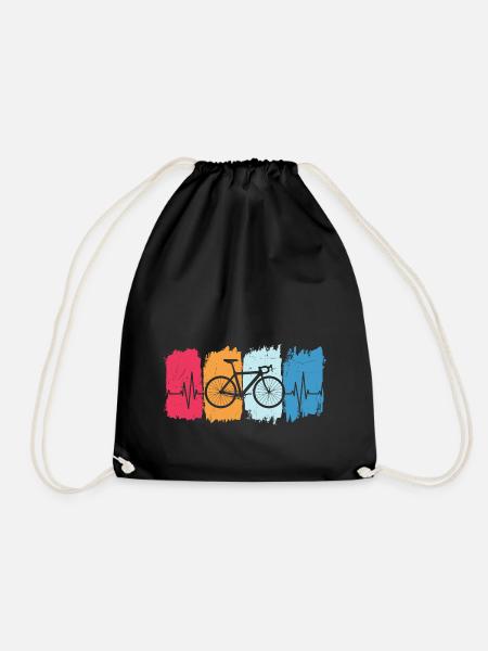 bike retro heartbeat cycling cyclist - Drawstring Bag - black