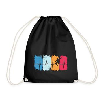 Retro Skater heartbeat skateboard t-shirt skater - Drawstring Bag - black - Front