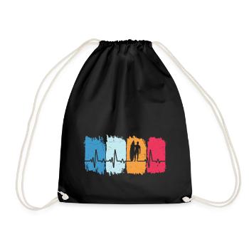Surf Retro Heartbeat Surfing Surfer Surfing - Drawstring Bag - black - Front