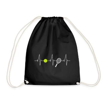 Tennis heartbeat with tennis ball & tennis racket - Drawstring Bag - black - Front