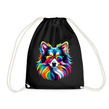 Hund Collie Regenbogen bunt cool süß - Turnbeutel - Schwarz - Vorne