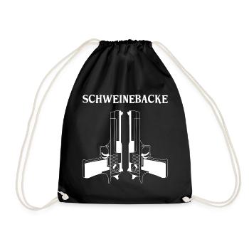 Schweinebacke Yippie Yeah Geschenk - Turnbeutel - Schwarz - Vorne
