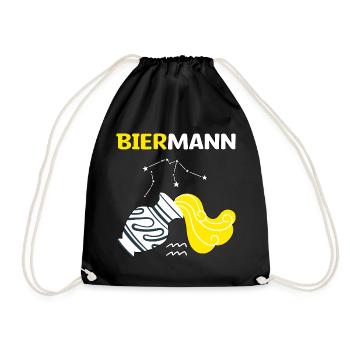 Sternzeichen Wassermann Bier Alkohol Geschenk - Turnbeutel - Schwarz - Vorne