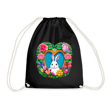 Easter Heart White Colorful Flowers - Drawstring Bag - black - Front