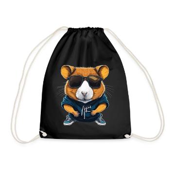 hamster with sunglasses, cool, rodent - Drawstring Bag - black - Front
