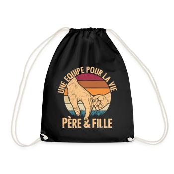 Dad Santa Claus Gift Santa and Daughter - Drawstring Bag - black - Front