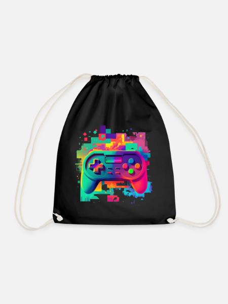 Retro colorful console - Drawstring Bag - black