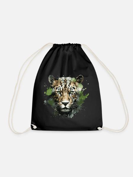 Leopard Head - Drawstring Bag - black