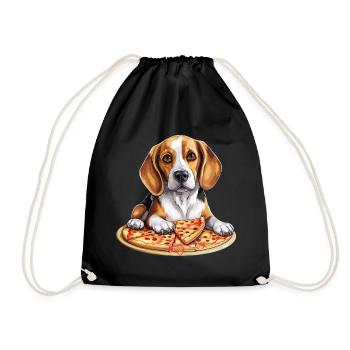 Beagle avec pizza, Conception de nourriture amusante pour chiens - Sac de sport léger - noir - Devant