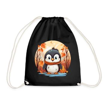 Pinguin Herbstlaub Winter Wintereinbruch - Turnbeutel - Schwarz - Vorne