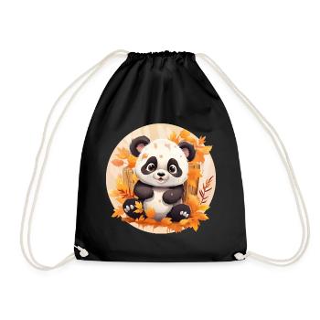 Panda Foliage Autumn Colorful Leaves Sunset Design - Drawstring Bag - black - Front