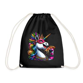 Mardi Gras Einhorn Pizza Eleganz - Turnbeutel - Schwarz - Vorne