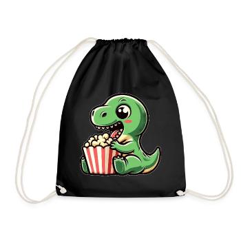 Dino with popcorn, carnival in the cinema - Drawstring Bag - black - Front