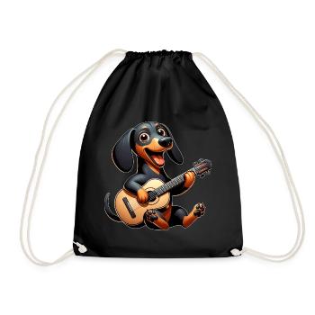 Dackel Gitarrist Musik Hund Gitarre - Turnbeutel - Schwarz - Vorne